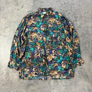 90s Abstract Patterned Silk Button Up Shirt